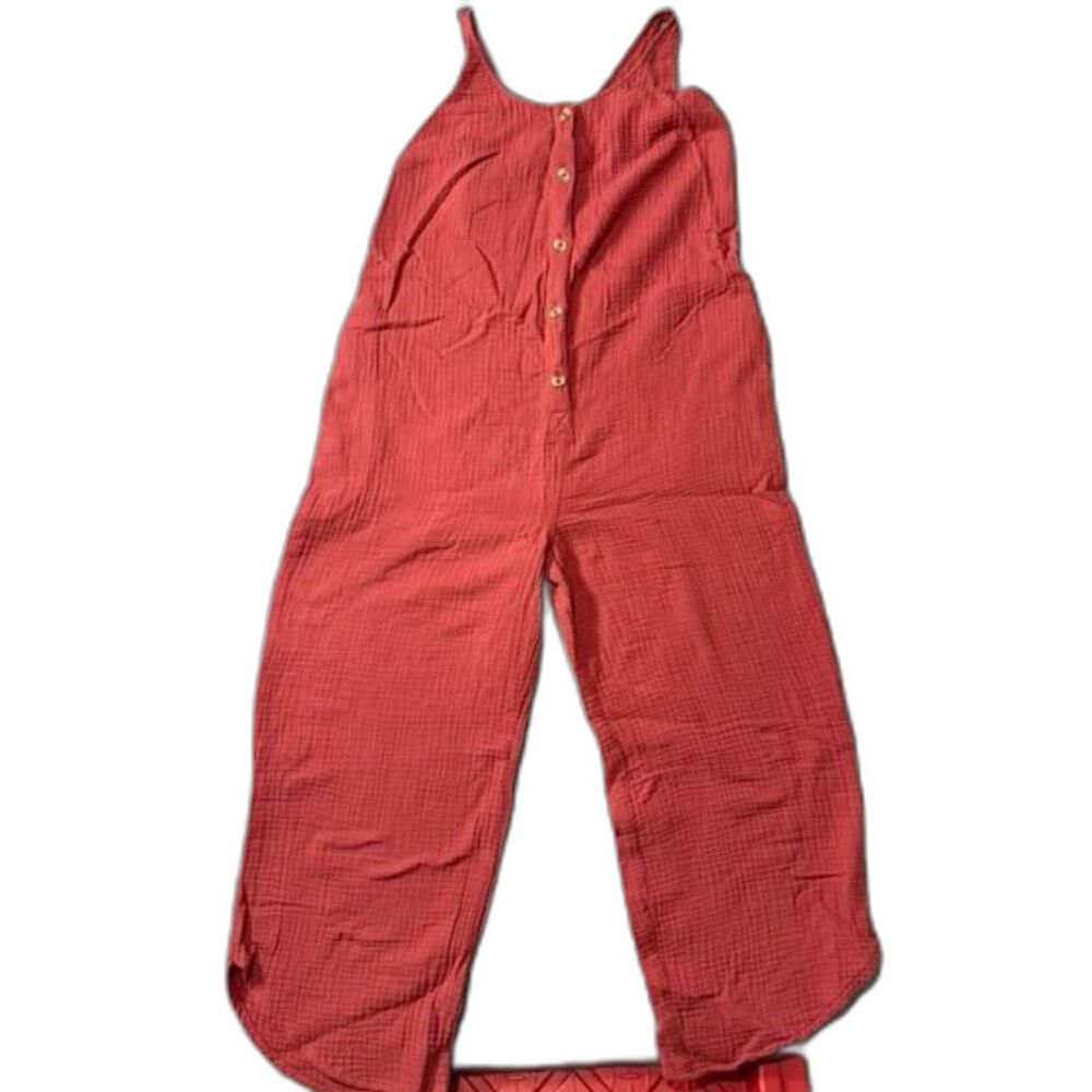 Ingrid & Isabel Double Gauze Jumpsuit Women's XS Rust Button Front Pockets